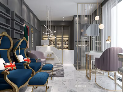 Luxury Beauty Hair Salon Interior With Elegant Gold Decor Marble Floor And Comfortable Seats 3d model