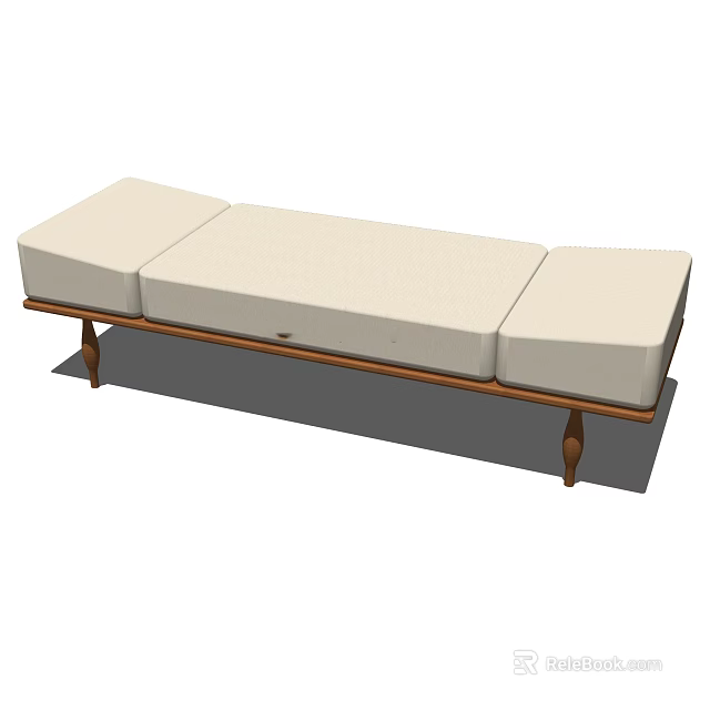 Light Upholstered Sofa Bench With Wooden Legs And Three Cushions 3d model