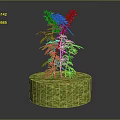 Decorative Plant With Green Leaves And Purple Flowers On Round Grassy Pedestal