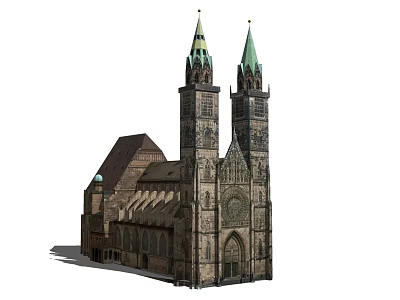 Gothic Church Building With Twin Towers Green Spires And Stone Architectural Design 3d model