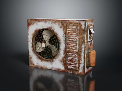 Rustic Air Cooler Fan With Rusted Metal Square Case Rotating Blades And Textured Surface 3d model