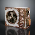 Rustic Air Cooler Fan With Rusted Metal Square Case Rotating Blades And Textured Surface