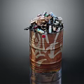 Rusty Metal Barrel With Graffiti Filled With Trash And Plastic Bottles 3d model