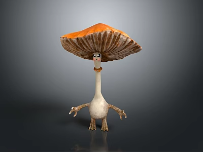 3D Cartoon Mushroom with Orange Cap White Stem and Playful Eyes Arms Legs 3d model