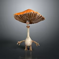 3D Cartoon Mushroom with Orange Cap White Stem and Playful Eyes Arms Legs