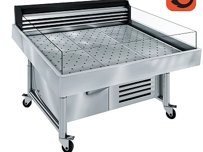 Stainless Steel Commercial Equipment Display Countertop With Glass Cover Wheeled Drawer And Vent 3d model
