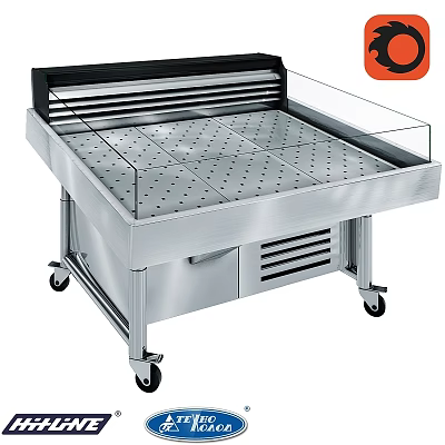 Stainless Steel Commercial Equipment Display Countertop With Glass Cover Wheeled Drawer And Vent 3d model
