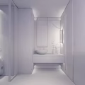 Elegant Modern Public Restroom Interior With Wooden Panels Marble Countertop Sink And Mirror