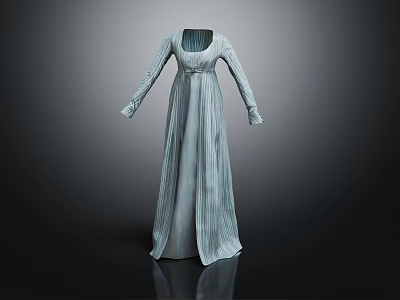 Elegant Light Blue Long Sleeve Round Neck Pleated Maxi Dress Design 3d model