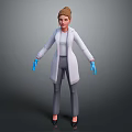 Game Movie Female Character with Brown Hair White Lab Coat Blue Gloves 3D Model Design