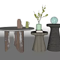 Modern Round Table Side Table Corner Table Coffee Table Low Table Round Side Table Plant Vase Ornaments 3d model