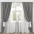 Gray Curtains with White Sheer Panels Pleated Design for Window Green View