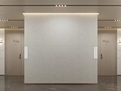 Modern Entrance Hall Interior With Light Colored Wall Recessed Light Strips And Dark Floor 3d model