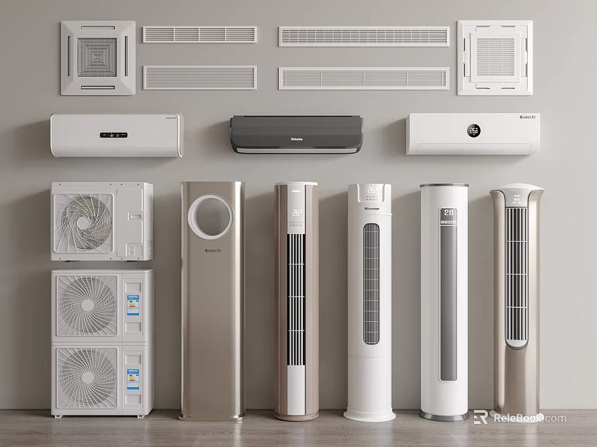 Various Air Conditioner Types Wall Mounted Floor Standing Ducted and Modern Designs 3d model 