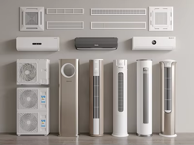 Various Air Conditioner Types Wall Mounted Floor Standing Ducted and Modern Designs 3d model