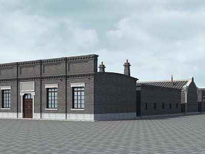 Traditional Style Rural Self Built House With Gray Brick Walls Wooden Door And Windows 3d model
