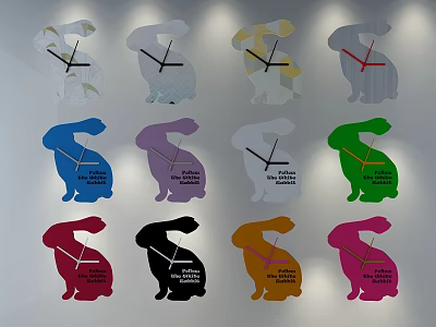 Colorful Rabbit Shaped Wall Clocks With Various Vibrant Hues And Decorative Design 3d model