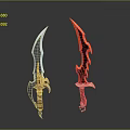 Stylish Weapon Knives With Blue and Red Blades And Ornate Decorative Handles