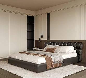 Modern Bedroom Double Bedside Cabinet Bedside Chandelier 3d model