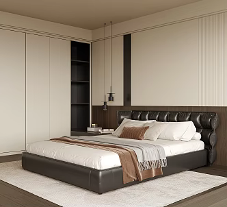Modern Bedroom Double Bedside Cabinet Bedside Chandelier 3d model