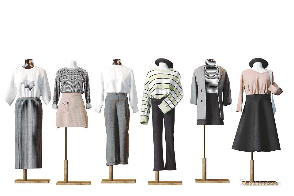 Models Displaying Various Stylish Clothing Outfits Including Top Skirt And Pants 3d model 
