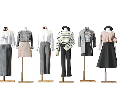 Models Displaying Various Stylish Clothing Outfits Including Top Skirt And Pants 3d model