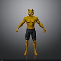 3D Cat Head Humanoid Character With Muscular Torso And Black Shorts