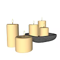 Five Elegant Lit Yellow Candles with Gray Stone Tray Home Decor