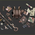 Adventure Travel Gear Collection With Backpack Lantern Scroll Sword And Letters