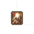 Framed Painting Of Two People Walking On Forest Path With Sunlight Through Trees