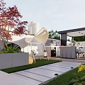 Modern Garden Space With Lush Lawn Stone Path Outdoor Seating And Colorful Flowers