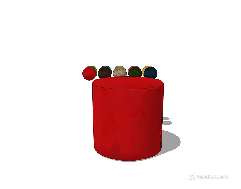 Red Cylindrical Sofa Stool With Colorful Balls On Top For Modern Decor 3d model 