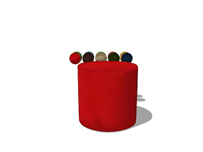 Red Cylindrical Sofa Stool With Colorful Balls On Top For Modern Decor 3d model