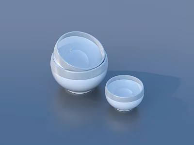 White Tableware Set with Stacked Bowls on Blue Background for Modern Dining 3d model