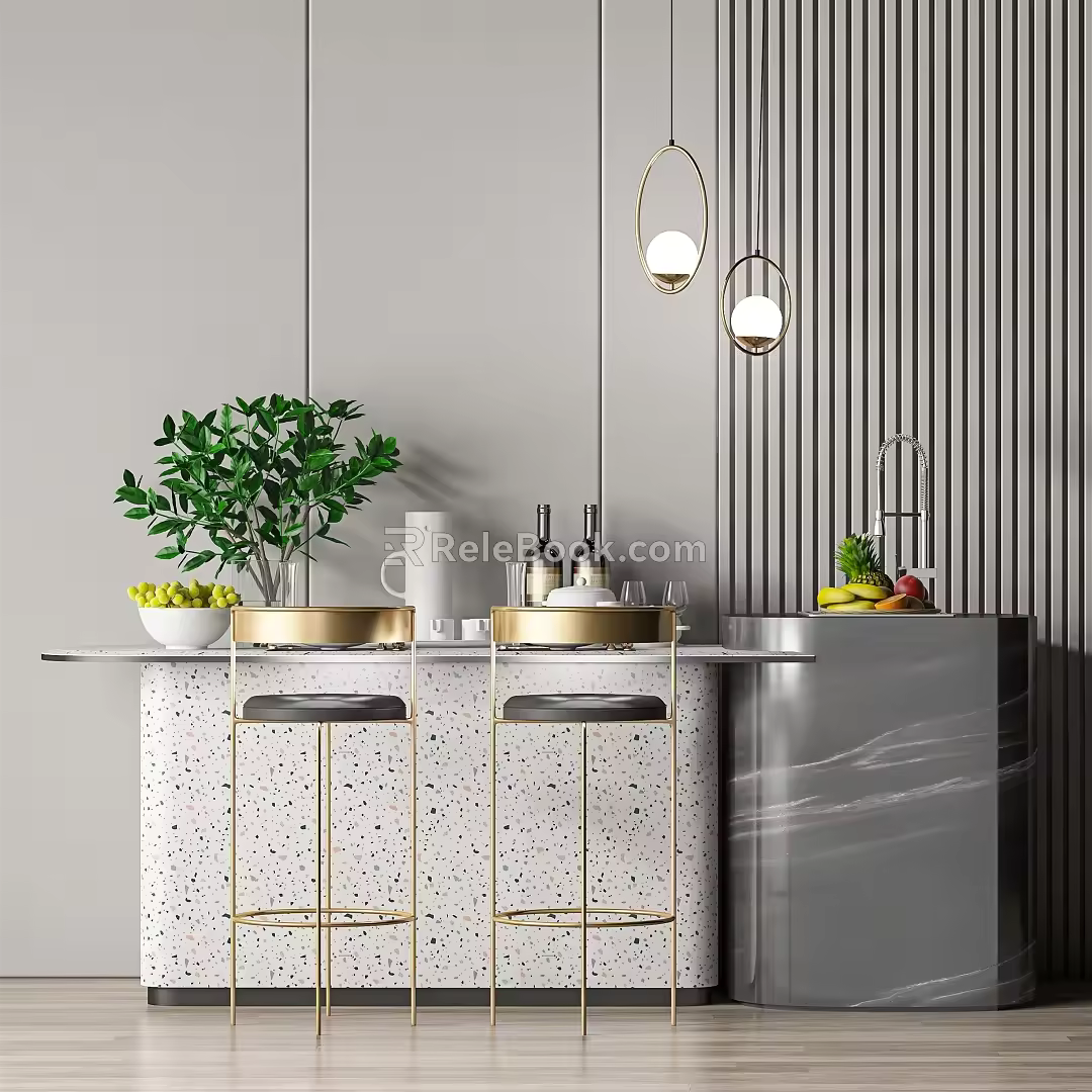 Light Luxury Bar Chair Combination Bar Chair Bar Combination 3d model