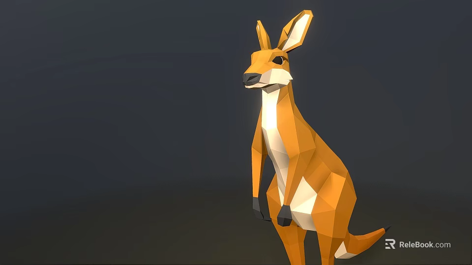 Low Poly Orange Kangaroo 3D Model Standing On Dark Background 3d model 
