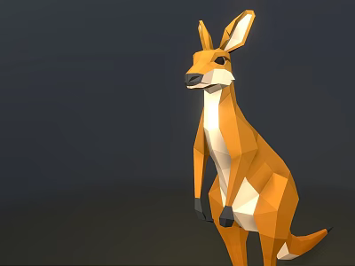 Low Poly Orange Kangaroo 3D Model Standing On Dark Background 3d model