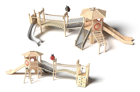 Wooden Paradise Platform Expansion Paradise Sightseeing Tower Sightseeing Deck Customized Paradise Amusement Park Amusement Park Children's Paradise Playground Amusement Scooty Slide Combination Function 3d model