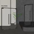 Modern Glass Double Doors With Black Frame In Contemporary Interior Design 3d model