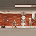 Chillchan Fashion Studio Shop Window with Orange Layered Walls Mannequins Shopping Cart And Dresses