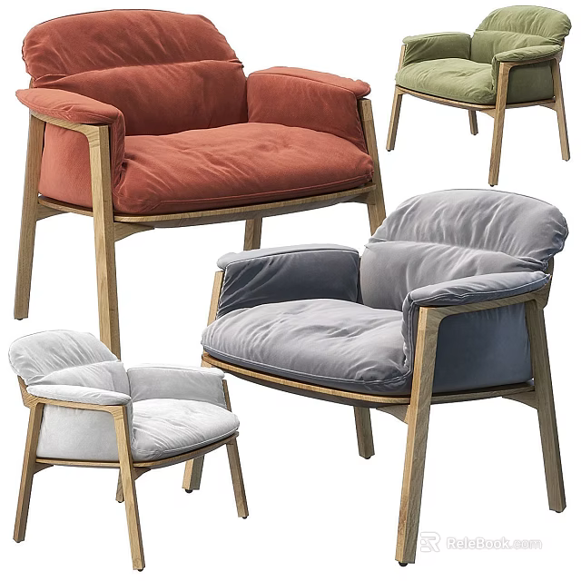 Single Sofa with Various Colors Fabric Upholstery and Wooden Frame Modern Simple Design 3d model 