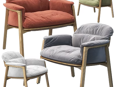 Single Sofa with Various Colors Fabric Upholstery and Wooden Frame Modern Simple Design 3d model