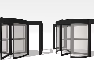 Revolving Door Components With Glass Panels Metal Frames And Rotating Structure 3d model