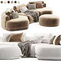 Modern Sectional Sofa With Plush Pillows Cozy Blanket And Ottoman Color Options