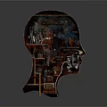 Intricate Mechanical Head Structure With Internal Electronic Components And Tech Gear