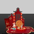 Chinese New Year Interactive Zone With Red Lanterns Rabbit Decorations Traditional Arch And Maze Pattern 3d model