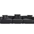 Modern Black Leather Three-Seater Sofa With Plush Cushions And Contemporary Design