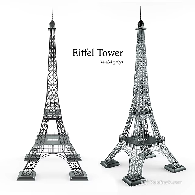 Eiffel Tower 3D Model With Two Structures And 34343 Polygons Design 3d model 