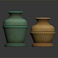 Decorative Ceramic Vases In Green And Brown With Floral Patterns 3d model