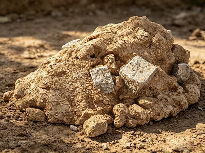 Natural Stone And Wood Pile On Dirt Ground In Outdoor Setting 3d model